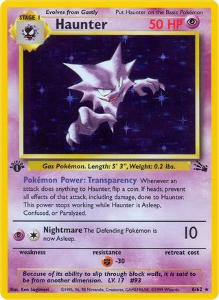 Haunter (6) (6) 006 - 1st Edition Holofoil Fossil - Holo Rare