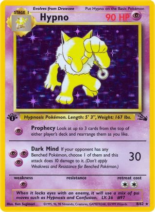 Hypno (8) (8) 008 - 1st Edition Holofoil Fossil - Holo Rare