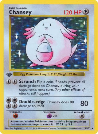 Chansey/102 - 1st Edition Holofoil Base Set Shadowless - Holo Rare
