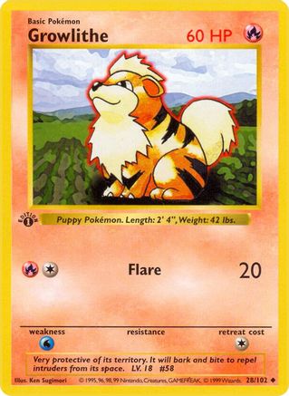 Growlithe 028 - 1st Edition Base Set Shadowless - Uncommon