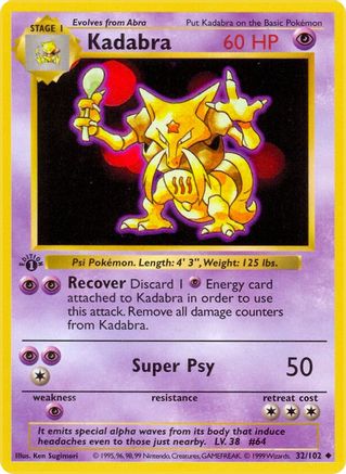 Kadabra 032 - 1st Edition Base Set Shadowless - Uncommon