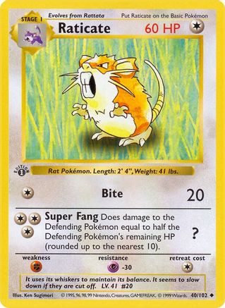 Raticate 040 - 1st Edition Base Set Shadowless - Uncommon