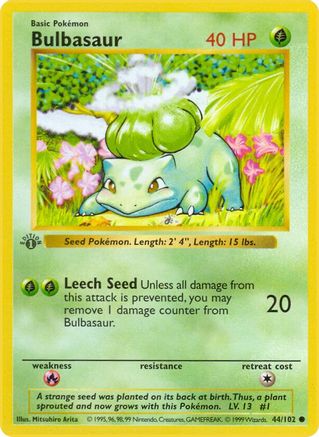 Bulbasaur 044 - 1st Edition Base Set Shadowless - Common