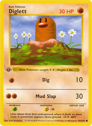 Diglett 047 - 1st Edition Base Set Shadowless - Common