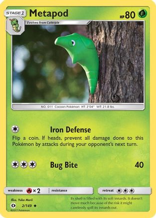 Metapod 002 - Reverse Holofoil SM Base Set - Uncommon