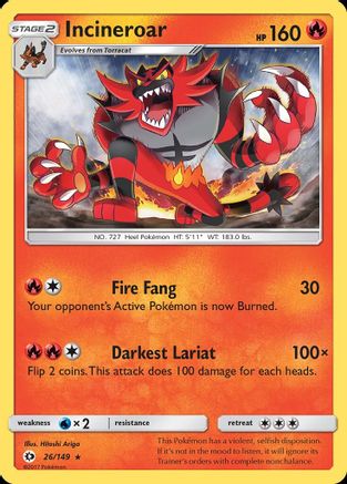 Incineroar 026 - Reverse Holofoil SM Base Set - Rare