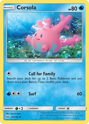 Corsola 036 - Reverse Holofoil SM Base Set - Uncommon