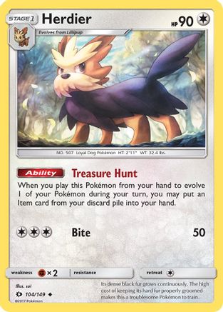 Herdier 104 - Reverse Holofoil SM Base Set - Uncommon