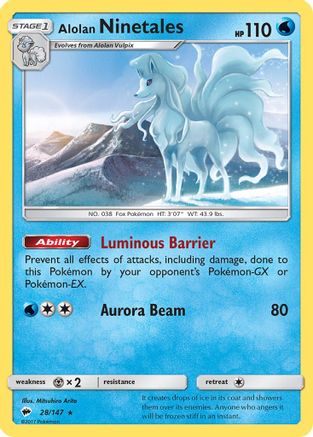 Alolan Ninetales 028 - Reverse Holofoil SM Burning Shadows - Rare