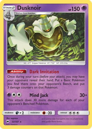 Dusknoir 053 - Reverse Holofoil SM Burning Shadows - Holo Rare