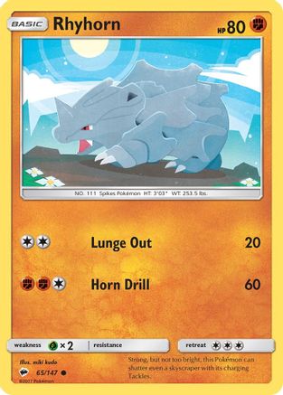 Rhyhorn 065/147 - Reverse Holofoil SM Burning Shadows - Common