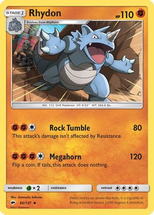 Rhydon 066 - Reverse Holofoil SM Burning Shadows - Uncommon