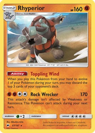 Rhyperior 067/147 - Reverse Holofoil SM Burning Shadows - Holo Rare