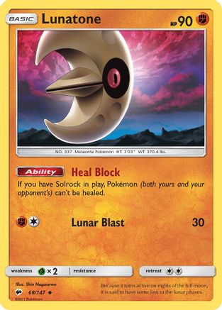 Lunatone 068/147 - Reverse Holofoil SM Burning Shadows - Uncommon