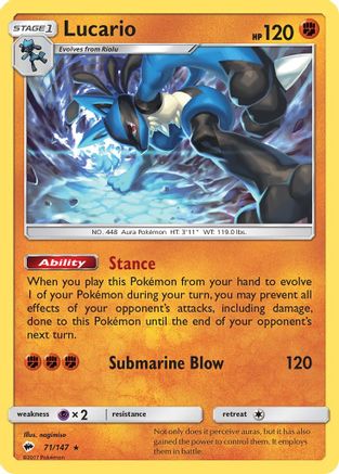 Lucario 071 - Reverse Holofoil SM Burning Shadows - Holo Rare