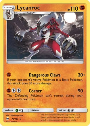 Lycanroc (75) (75) 075/147 - Reverse Holofoil SM Burning Shadows - Holo Rare