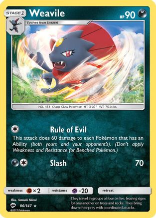 Weavile/147 - Reverse Holofoil SM Burning Shadows - Rare