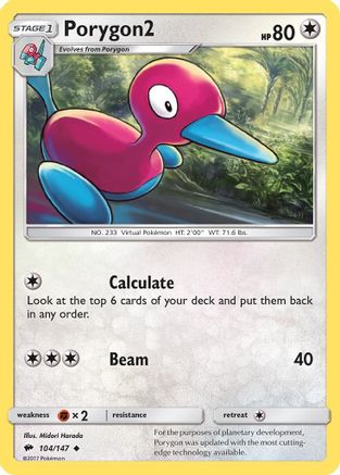 Porygon2 104/147 - Reverse Holofoil SM Burning Shadows - Uncommon