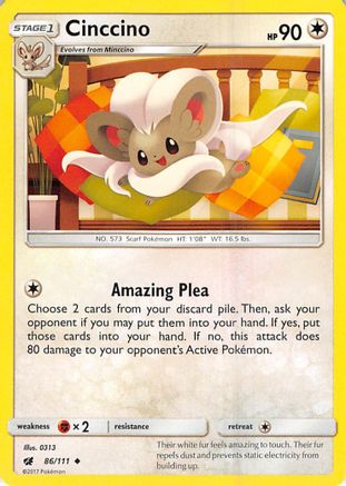 Cinccino 086 - Reverse Holofoil SM Crimson Invasion - Uncommon