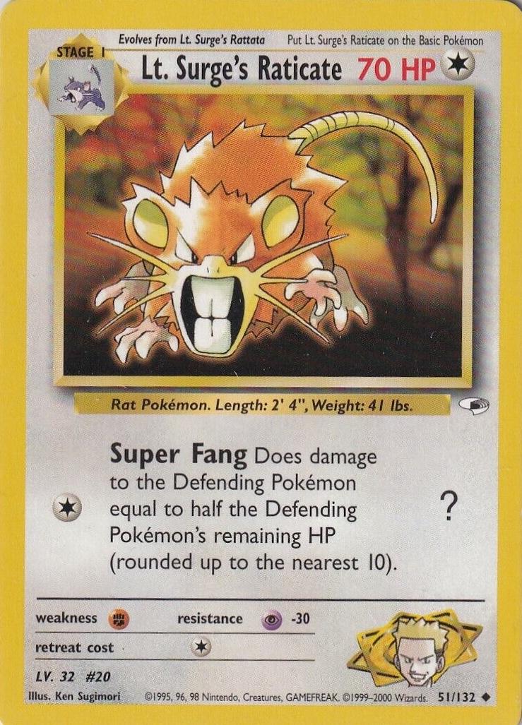 Lt. Surge's Raticate 051 - Unlimited Gym Heroes - Uncommon