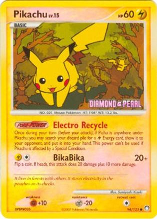 Pikachu - 94/123 (Diamond & Pearl)/123 - Reverse Holofoil Burger King Promos - Promo