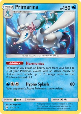 Primarina 067 - Reverse Holofoil SM Lost Thunder - Rare