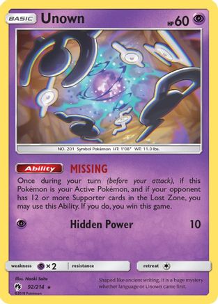 Unown (92) (92) 092/214 - Reverse Holofoil SM Lost Thunder - Rare