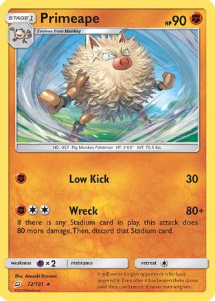 Primeape 072/181 - Reverse Holofoil SM Team Up - Rare