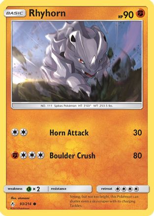Rhyhorn (93) (93) 093/214 - Reverse Holofoil SM Unbroken Bonds - Common