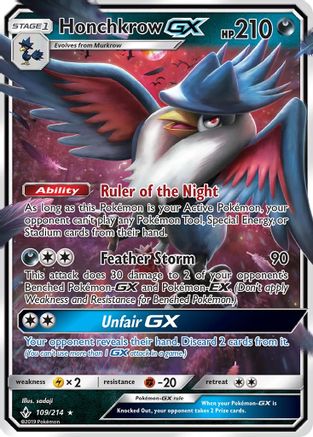 Honchkrow GX 109 - Holofoil SM Unbroken Bonds - Ultra Rare