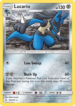 Lucario 126 - Reverse Holofoil SM Unbroken Bonds - Holo Rare