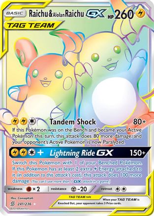 Raichu & Alolan Raichu GX (Secret) - Holofoil SM Unified Minds - Secret Rare
