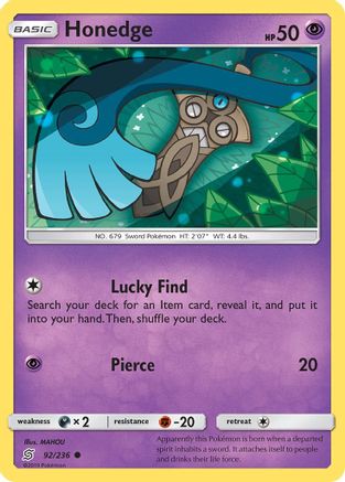 Honedge (92) (92) 092 - Reverse Holofoil SM Unified Minds - Common