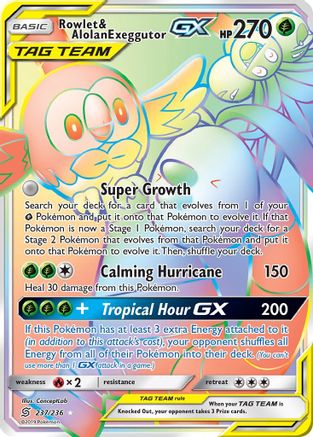 Rowlet & Alolan Exeggutor GX (Secret) - Holofoil SM Unified Minds - Secret Rare