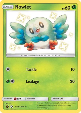 Rowlet SV2 - Holofoil Hidden Fates Shiny Vault - Shiny Holo Rare