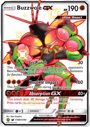 Buzzwole GX SV68 - Holofoil Hidden Fates Shiny Vault - Shiny Holo Rare