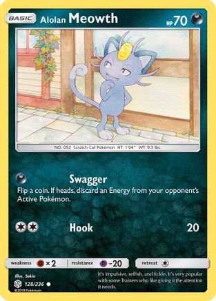 Alolan Meowth 128 - Reverse Holofoil SM Cosmic Eclipse - Common