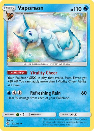 Vaporeon 042 - Reverse Holofoil SM Cosmic Eclipse - Uncommon