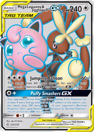 Mega Lopunny & Jigglypuff GX (Full Art) - Holofoil SM Cosmic Eclipse - Ultra Rare