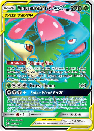 Venusaur & Snivy GX (Full Art) - Holofoil SM Cosmic Eclipse - Ultra Rare