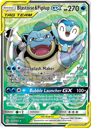 Blastoise & Piplup GX (Alternate Full Art)/236 - Holofoil SM Cosmic Eclipse - Ultra Rare