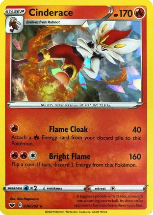 Cinderace - 036/202 (Cracked Ice Holo)/202 - Holofoil Deck Exclusives - Holo Rare