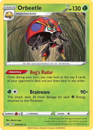 Orbeetle 019 - Reverse Holofoil SWSH01 Sword & Shield Base Set - Rare