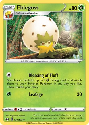 Eldegoss 021/202 - Reverse Holofoil SWSH01 Sword & Shield Base Set - Uncommon
