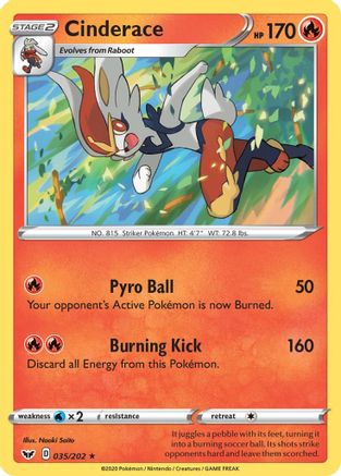 Cinderace (035) (035) 035 - Reverse Holofoil SWSH01 Sword & Shield Base Set - Holo Rare