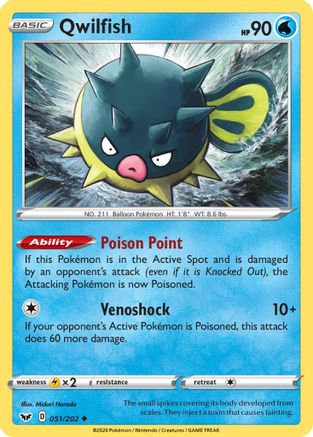 Qwilfish 051/202 - Reverse Holofoil SWSH01 Sword & Shield Base Set - Uncommon