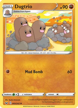 Dugtrio 093 - Reverse Holofoil SWSH01 Sword & Shield Base Set - Uncommon