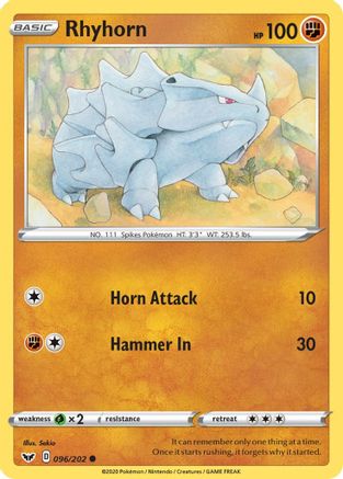 Rhyhorn (096) (096) 096 - Reverse Holofoil SWSH01 Sword & Shield Base Set - Common