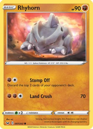Rhyhorn (097) (097) 097 - Reverse Holofoil SWSH01 Sword & Shield Base Set - Common