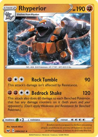 Rhyperior 099 - Holofoil SWSH01 Sword & Shield Base Set - Holo Rare